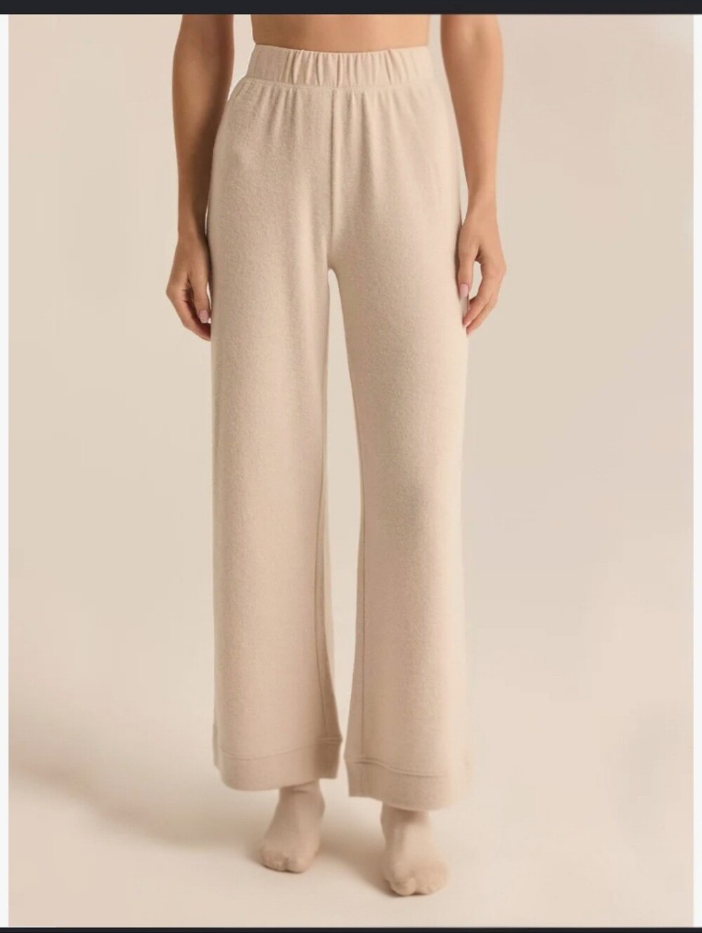 Z Supply Soft Wide-Leg Knit Pants in Light Cream